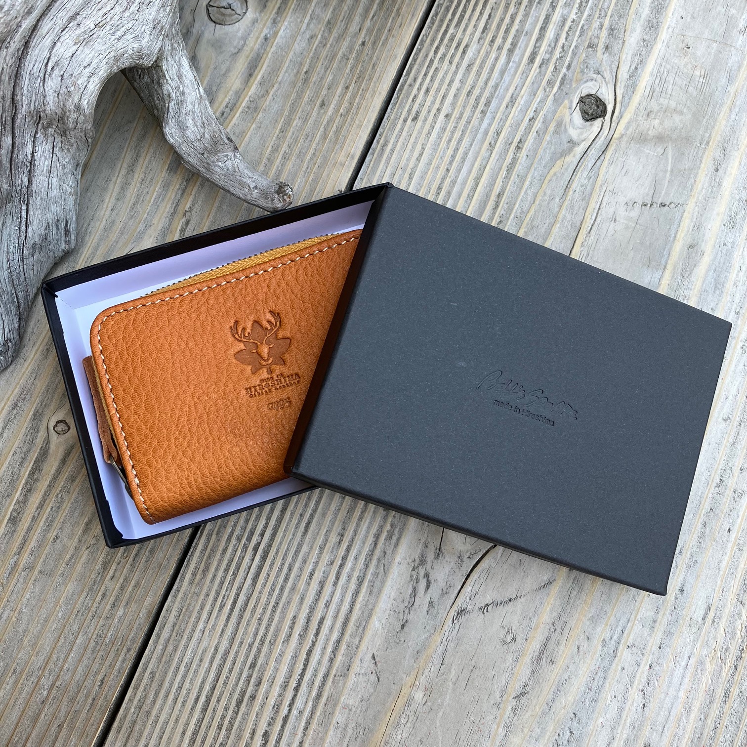 広島ジビエレザーラウンドジップミニ財布　【02キャメル】