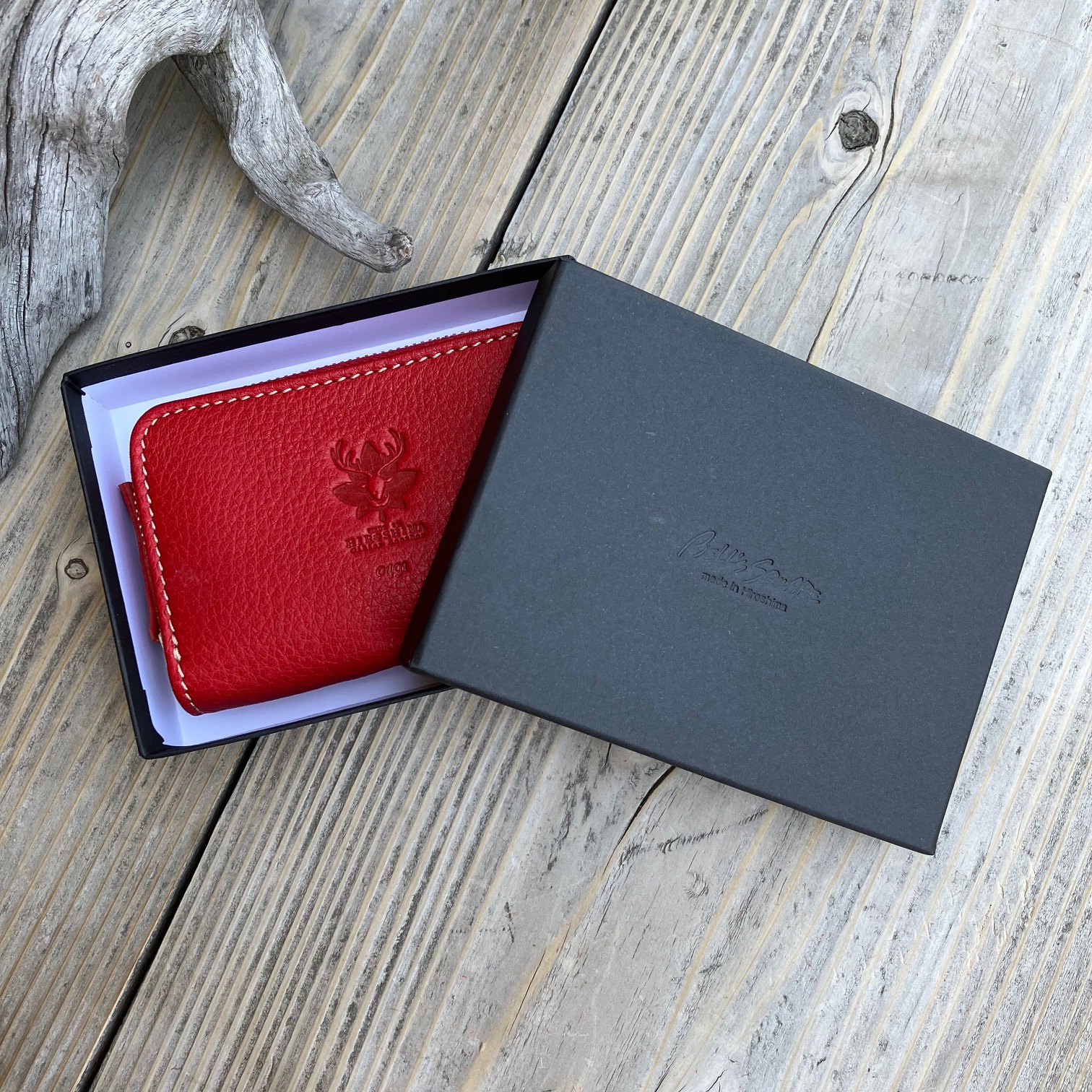 広島ジビエレザーラウンドジップミニ財布　【03レッド】