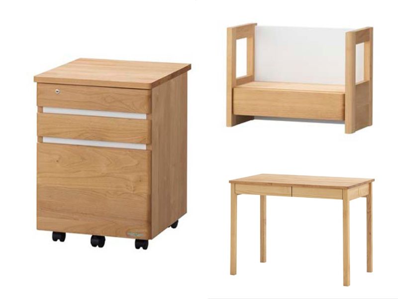 学習デスク3点セット(ネージュ2 本体・上棚・ワゴン)