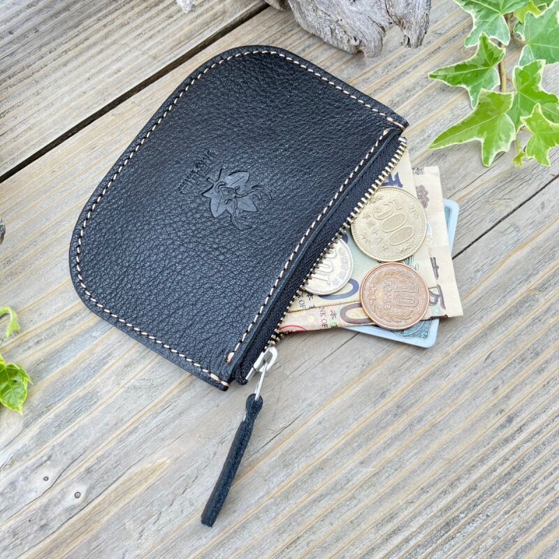 広島ジビエレザー　東広島産天然鹿革　本革ファスナー小銭入れ お札もカードも入るコインケース　【01ブラック】