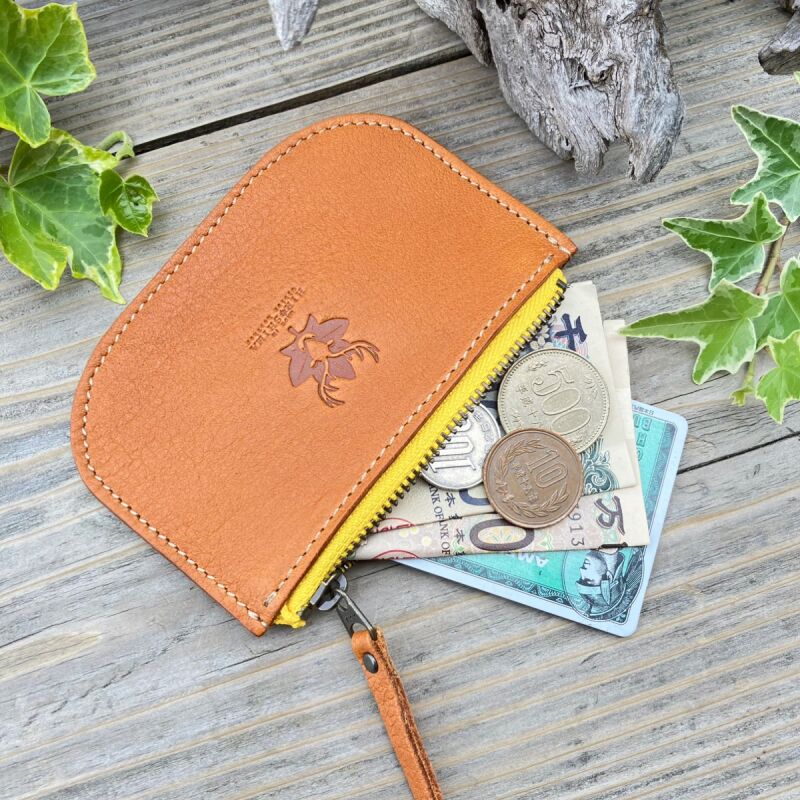 広島ジビエレザー　東広島産天然鹿革　本革ファスナー小銭入れ お札もカードも入るコインケース　【02キャメル】