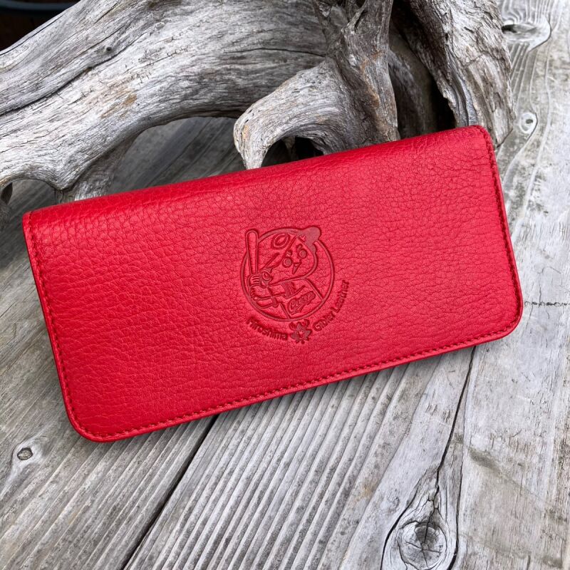 【広島ジビエレザー×広島東洋カープ】東広島産鹿革使用☆柔らかくて使いやすいスタンダードな長財布　カープ坊や