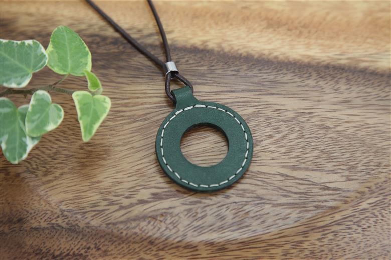 レザーグラスホルダー(ステッチ有）緑