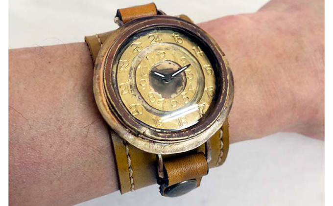 HR24の大型サイズ手作り時計　G（男性用）黄茶