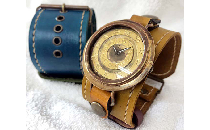 HR24の大型サイズ手作り時計　G（男性用）黄茶