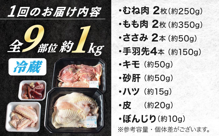 【全12回定期便】 うまさが違う！ せとうち育ちの江田島産地鶏 一黒シャモ 一羽パック(合計約1kg) 鶏 人気 肉 グルメ ギフト 取り寄せ プレゼント 広島県産 江田島市/ポーク＆チキン江田島 [XAH007]