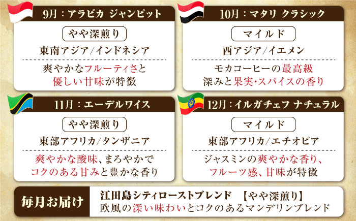 【全12回定期便】コーヒー 珈琲 島の焙煎所おすすめ『江田島シティローストブレンドセット』コーヒー粉 全13種 コーヒー 珈琲 自家焙煎 ドリップ ブレンド 広島県産 江田島市/Coffee Roast Sereno [XBE081]