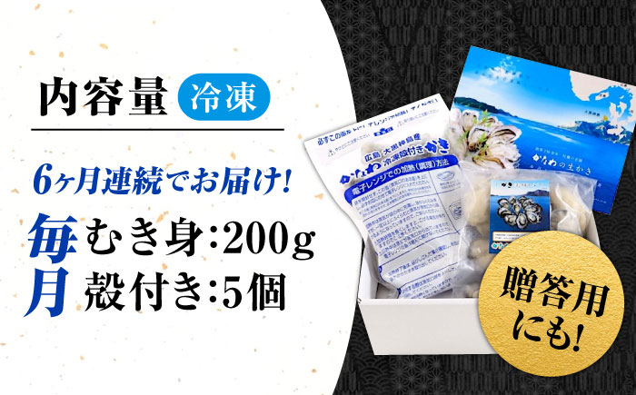 【全6回定期便】牡蠣 冷凍 殻付き かき カキ 広島牡蠣の老舗！安心・安全の新鮮牡蠣【瞬間冷凍】牡蠣 むき身 200g / 殻付き 蒸し牡蠣セット 5個入り 魚介類 和食 海鮮 海産物 広島県産 江田島市/株式会社かなわ [XBP043] 定期便