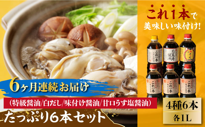 【全6回定期便】これ1本で美味しい味付け！たっぷり6本セット（玉萬寿/白だし/味付け/あまくち） 江田島市/有限会社濱口醤油[XAA018] 定期便