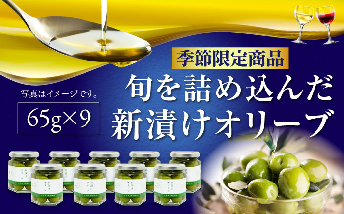 フレッシュな香り！【期間限定】瀬戸内のオリーブと天然塩の風味感じるオリーブの新漬け 65g×9個 調味料 油 江田島市/リベラグループ株式会社 [XAJ100] オリーブオイル