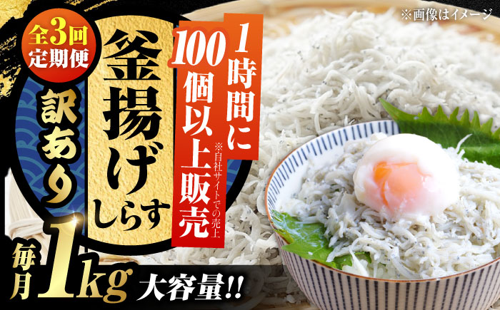 [全3回定期便][訳あり]しらす 冷凍 シラス 干し 釜揚げ鮮度抜群&水分率80%!ふわふわ釜揚げしらす 1kg (業務用) 冷凍 シラス 鮮魚 ギフト 海鮮丼 広島県 江田島/三島水産株式会社 [XCN026] 定期便