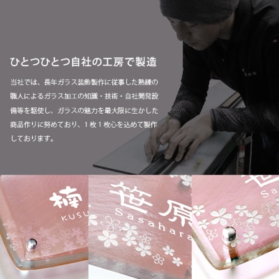 【ガラス表札】暖かさを感じる桜模様溢れた独自開発の淡いピンクカラーが魅力のガラス表札　HF-65