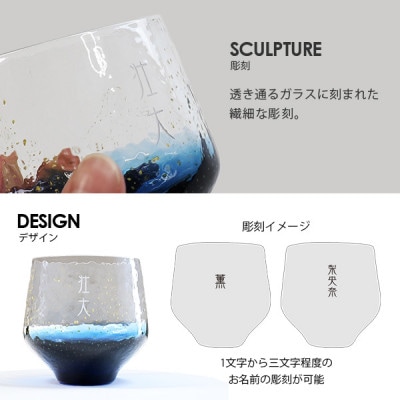 【彫刻名入れ 江戸硝子 八千代窯】手づくりのぬくもりフリーグラス[藍色]　T-12