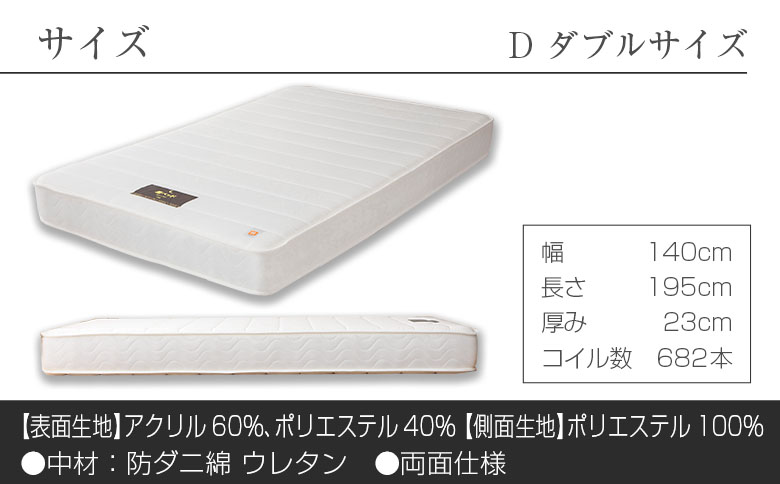 マットレス （ダブル） 夜香 ハイグレード2 国産 ポケットコイル ベッド 寝具 インテリア 家具 ポケットコイルマットレス 圧縮梱包 両面仕様 ダブル（幅140x長さ195x厚み23cm）