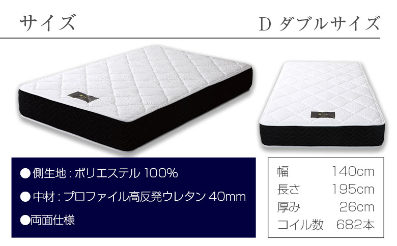 マットレス （ダブル） 夜香 プレミアム2 国産 ポケットコイル ベッド 寝具 インテリア 家具 高反発 プロファイル ウレタン ポケットコイルマットレス 圧縮梱包 両面仕様 ダブル（幅140x長さ195x厚み26cm）