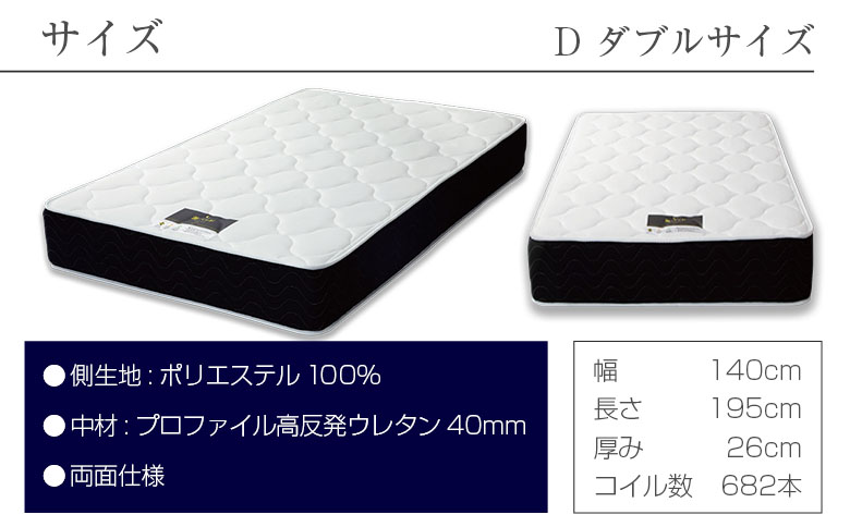 マットレス （ダブル） ポケットコイル 抗ウイルス加工 衛生タイプ ベッド 寝具 インテリア 家具  国産 夜香 プレミアム2 高反発 プロファイル ウレタン ポケットコイルマットレス デオファクター deofactor 圧縮梱包 制菌加工 抗かび加工 両面仕様 ダブル衛生タイプ（幅140x長さ195x厚み26cm）