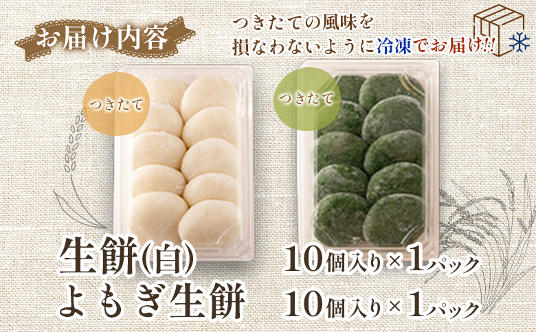 餅 おもち 20個 生餅＆よもぎ生餅セット へんぽこ茶屋 つきたて冷凍 冷凍生餅（白＆よもぎ）10個×各1パック