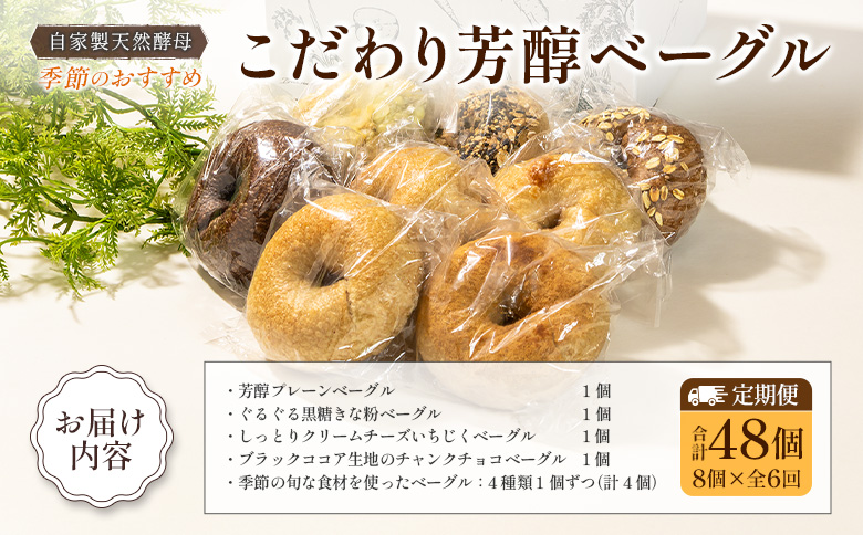 『定期便』全6回 ベーグル 8個 毎月届く定期便 Liand bagel (リアンドベーグル) 自家製天然酵母 季節のベーグル8個セット 『定期便』全6回 季節のおすすめ8個セット ×6
