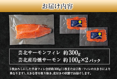 芸北サーモン 計500g 骨取りフィレ＆冷燻サーモンセット  山育ち サーモン フィレ スモークサーモン 刺身 サラダにおすすめ
