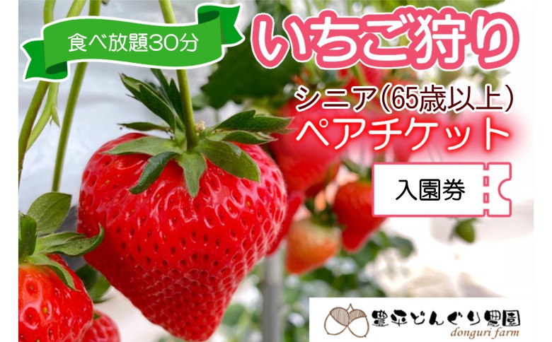 いちご狩りチケット 豊平どんぐり農園 65歳以上ペア シニア2名分 30分食べ放題 広島県北広島町 シニア（65歳以上）2名チケット