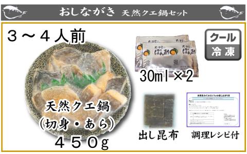 山口県下関産 天然クエ鍋セット3-4人前(450g) 冷凍 海鮮鍋 高級魚 魚介 九絵