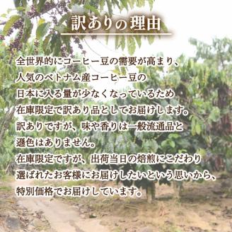 【細挽き】訳あり コーヒー豆 1kg ( 500g × 2袋 ) ベトナム 再入荷 2024年度入荷分 出荷当日 自家焙煎 スペシャルティコーヒー 数量限定 珈琲 コーヒー 下関 山口 EW145-D