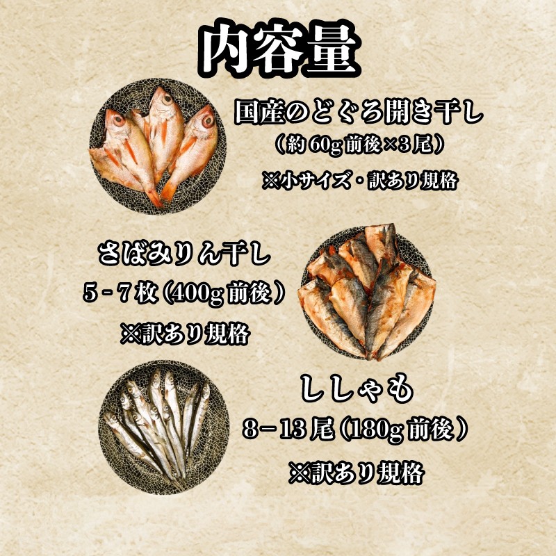 【7営業日以内発送】訳あり のどぐろ 干物 さば みりん 干し ししゃも セット 3種 16尾～20尾 おつまみ ご飯のお供 干物セット 高級魚 下関 山口