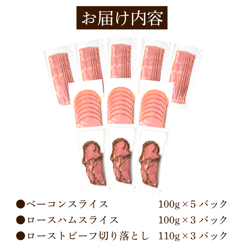 訳あり ベーコン ロースハム ローストビーフ 使い切り 3種11食 セット