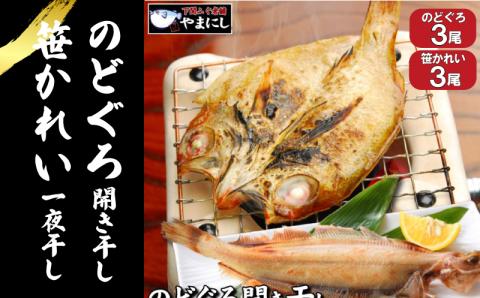 のどぐろ 開き干し 笹カレイ 一夜干し 2種×3尾 冷凍 干物 魚介 海鮮 ノドグロ 下関 山口