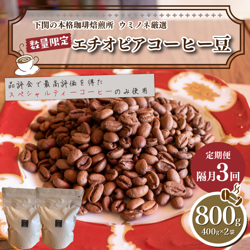 【定期便】【豆】 訳あり コーヒー豆 800g ( 400g × 2袋 ) 隔月3回 合計 2.4kg 数量限定 エチオピア