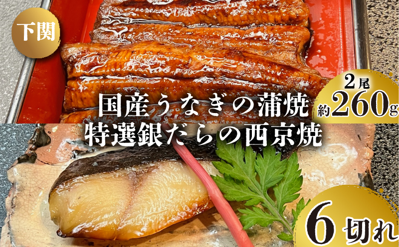 国産 うなぎ の 蒲焼 2尾 約260g 特選 銀だら の 西京焼 6切れ セット 冷凍 関西風 鰻 魚 高級魚 ウナギ 九州産 蒲焼き かばやき うな重 ひつまぶし タレ 山椒 銀鱈 下関 山口 鰻の蒲焼2尾＋銀鱈の西京焼き6切れ