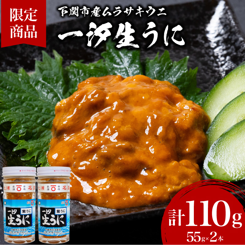 一汐 紫 生 うに ムラサキウニ 計110g 55g×2本 冷凍 瓶 ご飯のおとも 酒の肴 下関 山口