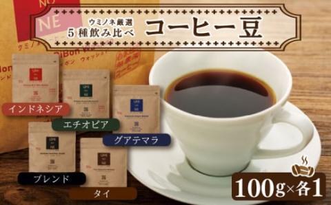 スペシャルティコーヒー 5種飲み比べ お取り寄せ(ブレンド・インドネシア・エチオピア・タイ・グアテマラ 各100g)