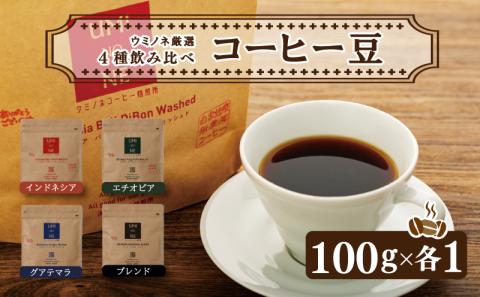 スペシャルティコーヒー 4種飲み比べ お取り寄せ(ブレンド・インドネシア・エチオピア・グアテマラ 各100g) EW009-NT