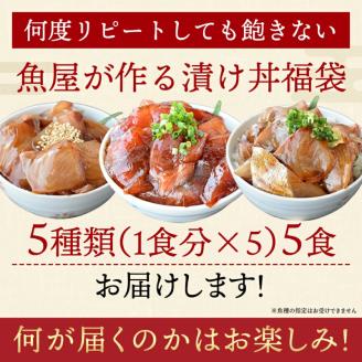 漬け丼 5種×1パック 計5食セット | 漬け丼 海鮮 惣菜 冷凍 真空パック 小分け 海鮮丼 海鮮セット 詰め合わせ 旬の鮮魚 ハマチ カンパチ カツオ 鯖 サバ ヒラマサ 平政 マグロ アジ ヒラメ 鯛 漬け づけ丼 お茶漬け ごはん 山口県 宇部市