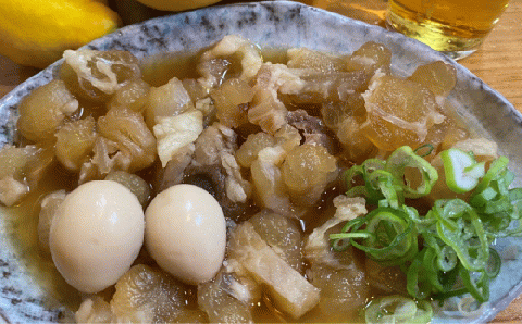 訳あり 老舗居酒屋 DELICHA 店長 自慢 牛アキレス（牛すじ）煮込み 約450g（約150g×3パック）山口県 宇部市 老舗 居酒屋 地元 人気 おばんざい 冷凍 一品 真空パック 急速冷凍
