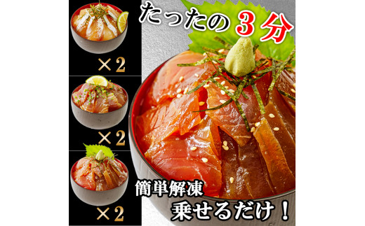 【3ヶ月 定期便】漬け丼 3種×2パック 計6食セット | 定期便 漬け丼 海鮮 惣菜 冷凍 真空パック 小分け 海鮮丼 海鮮セット 詰め合わせ 旬の鮮魚 ハマチ カンパチ カツオ 鯖 サバ ヒラマサ 平政 マグロ アジ ヒラメ 鯛 漬け づけ丼 お茶漬け ごはん 山口県 宇部市
