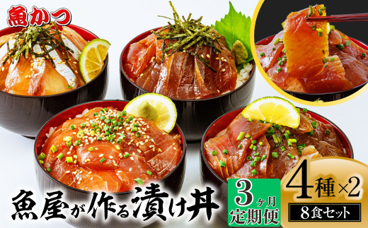 【3ヶ月 定期便】漬け丼 4種×2パック 計8食セット | 定期便 漬け丼 海鮮 惣菜 冷凍 真空パック 小分け 海鮮丼 海鮮セット 詰め合わせ 旬の鮮魚 ハマチ カンパチ カツオ 鯖 サバ ヒラマサ 平政 マグロ アジ ヒラメ 鯛 漬け づけ丼 お茶漬け ごはん 山口県 宇部市