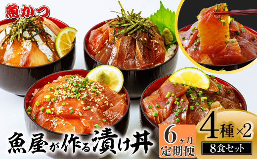 【6ヶ月 定期便】漬け丼 4種×2パック 計8食セット | 定期便 漬け丼 海鮮 惣菜 冷凍 真空パック 小分け 海鮮丼 海鮮セット 詰め合わせ 旬の鮮魚 ハマチ カンパチ カツオ 鯖 サバ ヒラマサ 平政 マグロ アジ ヒラメ 鯛 漬け づけ丼 お茶漬け ごはん 山口県 宇部市