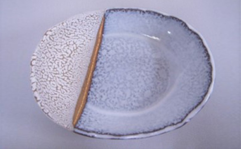 萩焼 掛分金彩楕円皿二枚組｜HG000089