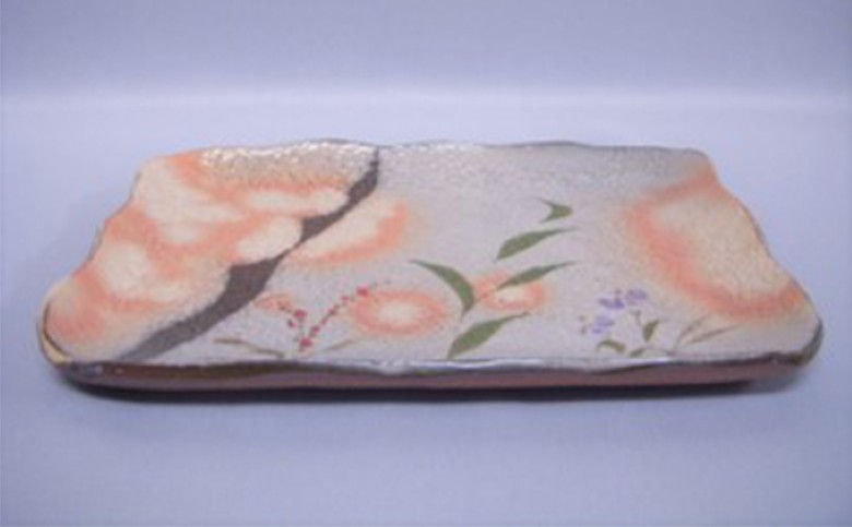 萩焼 草花文板皿｜HG000093