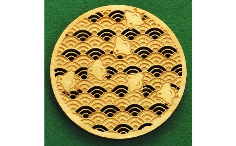 伝統文様コースター 定番 麻の葉 桧製 6枚組｜HG000576