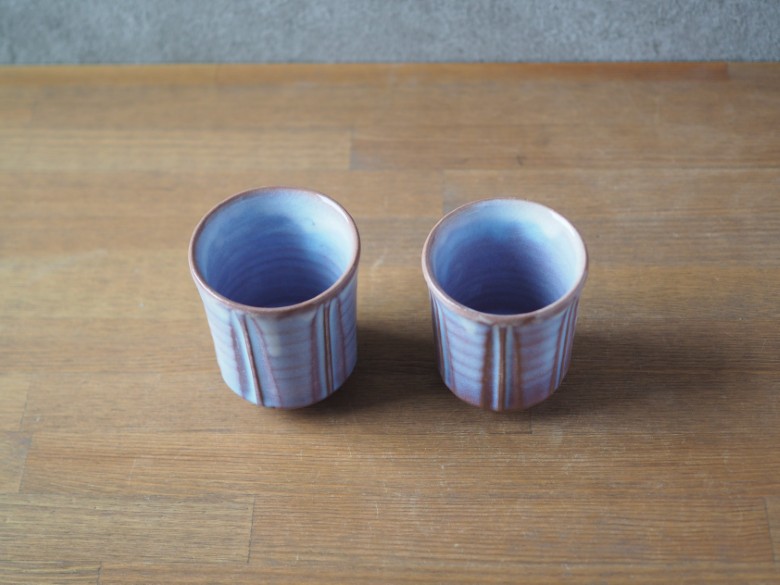 しのぎ組湯呑（粉引紫）｜HG000653