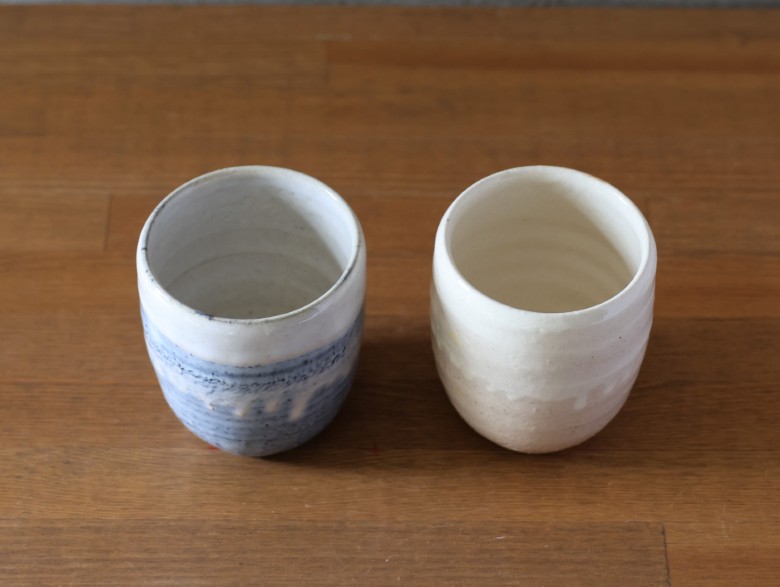 萩焼 ペア フリーカップ セット グレー 粉引 湯呑み 湯呑 器 工芸品｜HG000920