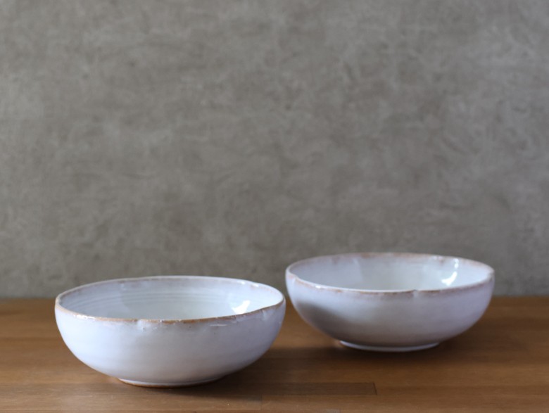 皿 萩焼 ペア 輪花中鉢 白萩釉 お皿 器 工芸品｜HG000926