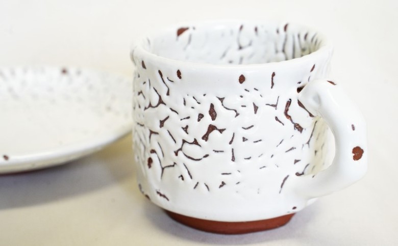 萩焼 梅花皮カップ＆ソーサー「残雪」｜HG000949