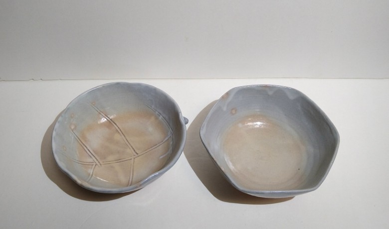 萩焼 鉢 ペア 六角＆木の葉｜HG000992