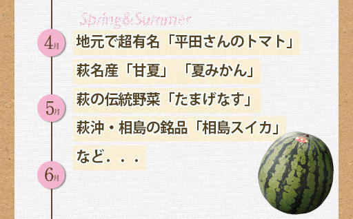 野菜ソムリエプロselect／萩・季節の食材定期便　毎月発送・6回コース｜HG0T0032 定期便　毎月発送6回コース
