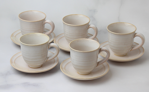 萩焼　珈琲５客セット　淡雪｜HGH00096