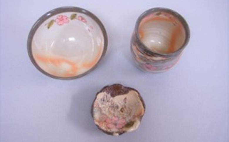 萩焼 ごはん茶碗 湯呑 箸置きセット(さくら)｜HG000088